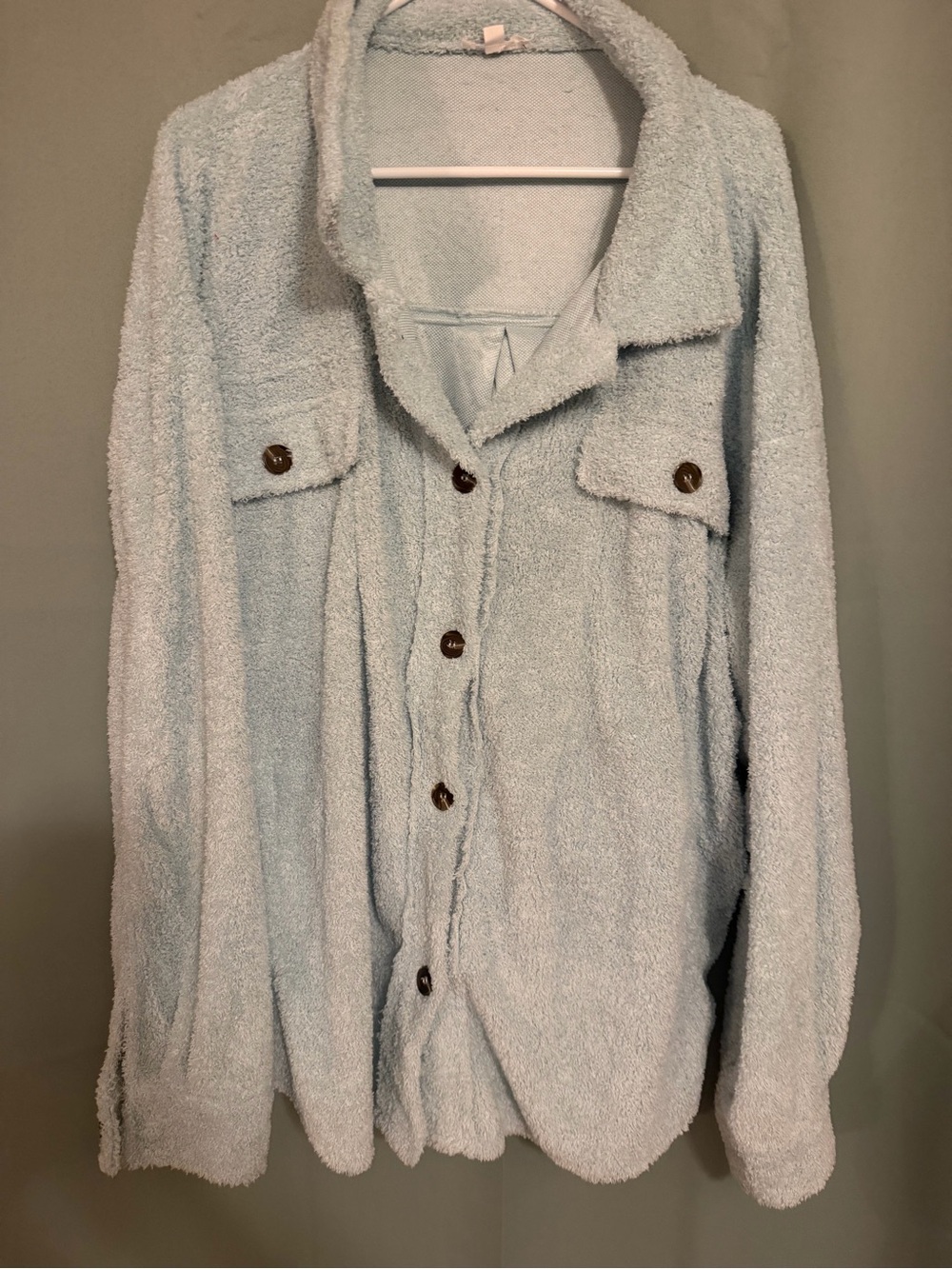 Plush Light Blue Teddy Button-Up Jacket for Women
